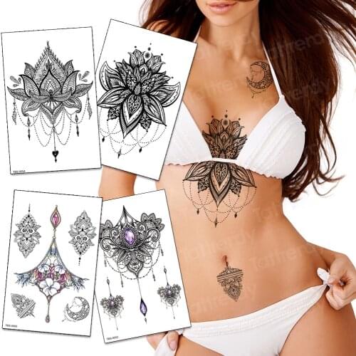 Mandala temporary tattoo sticker lace black henna sex tattoo for woman under breast tattoo underboob sketches tattoo design