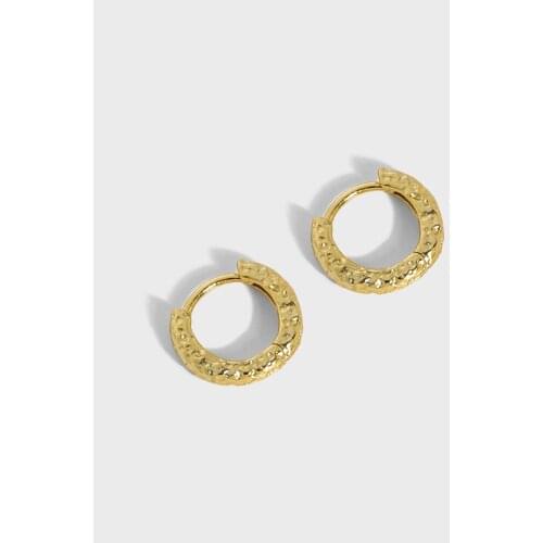Small Cute 100% Authentic 925 Sterling silver Gold White Irregular Texture burned circle hoop Huggie earrings FINE jEWELRY