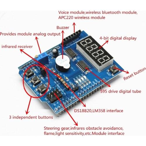 Multi Function Shield with Buzzer LM35 4 Digit Digital LED Expansion Board Module for Arduino UNO R3 Lenardo Mega2560 Diy Kit