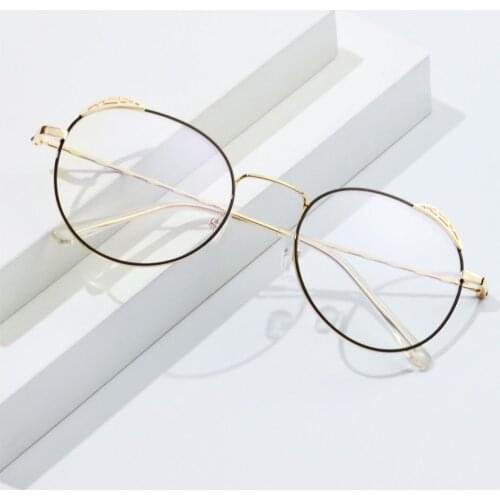 Fashion Round Frame Metal Cat Ear Flat Mirror Eyewear Eyeglasses Optical Spectacle Glasses