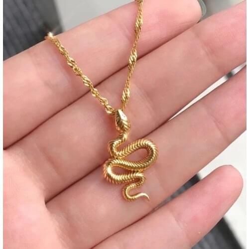 Stainless Steel Gold Chain Snake Pendant Necklace For Women Girls Collier Bijoux Femme