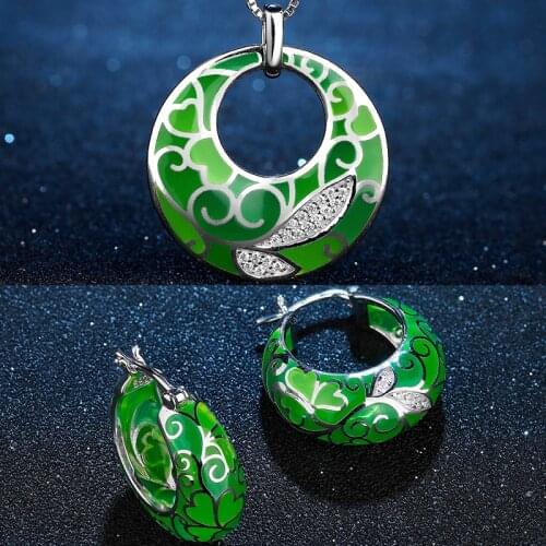 OGULEE Fashion Silver Jewelry Sets for Women 925 Sterling Silver Happiness Heart Shaped Grass Earrings & Necklace Wedding Gifts