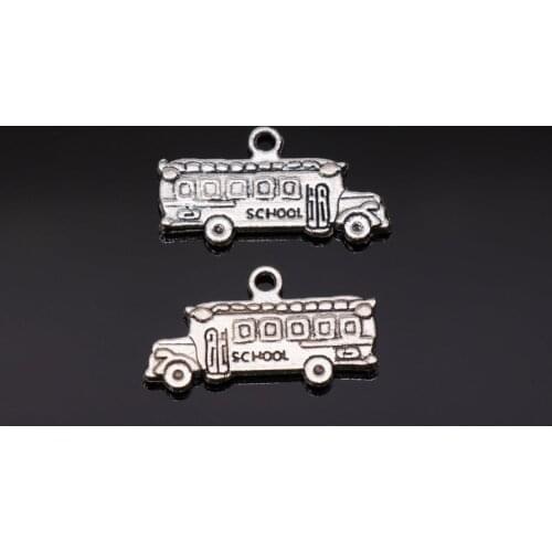 6pcs 13x23mm School Bus Charms Antique Silver Color Metal Alloy Pendant Accessories Handmade Jewelry For DIY Craft Wholesale