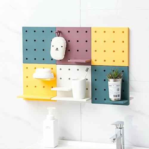 Multi-hole Hanging Storage Rack Wall Shelf Kitchen Organizer Bathroom Accessories Bedroom Decor Shelves Storage Organization