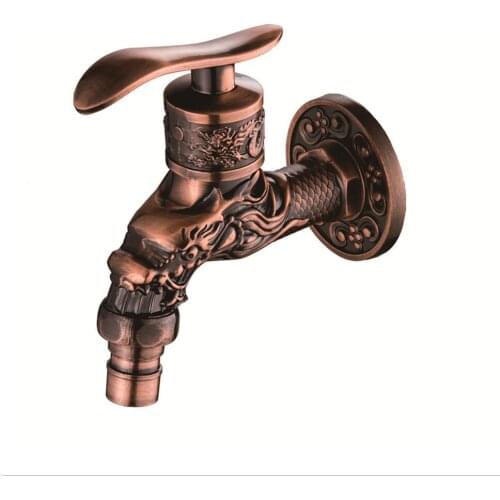 G1/2 Carved Wall Mount Bibcock Brass Retro Tap Decorative Outdoor Garden Taps Washing Machine Mop Luxury Antique WC Faucet