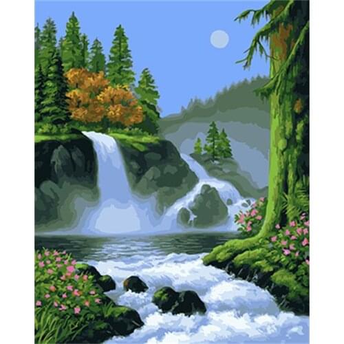 DRAWJOY Framed Landscape DIY Painting By Numbers Painting & Calligraphy DIY Digital Oi Painting By Numbers Home Decor