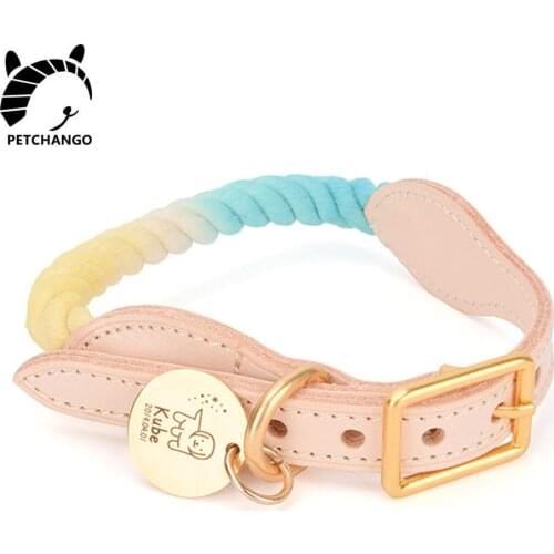 Hand-made Real Leather Dog Collar Rope & Leather Collar for Dogs Durable Cotton Dog Collars Small Large Dogs Pet Dog Accessories