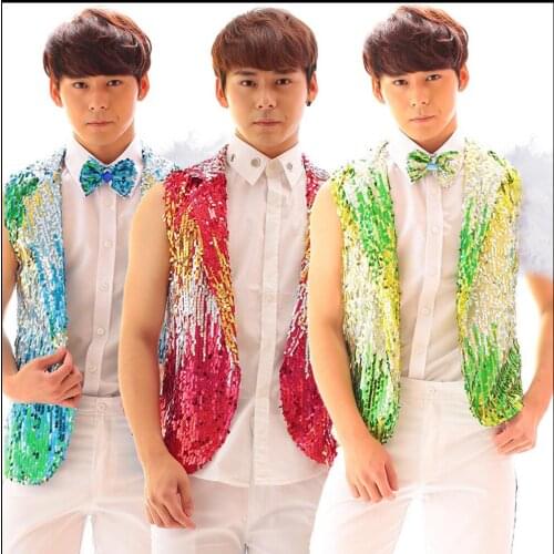 S-4xl 2020 New Mens Bar Dj Rack Drum Performance Wear Hip-hop Multicolour Paillette Vest Singer Nightclub Stage Costumes Coat