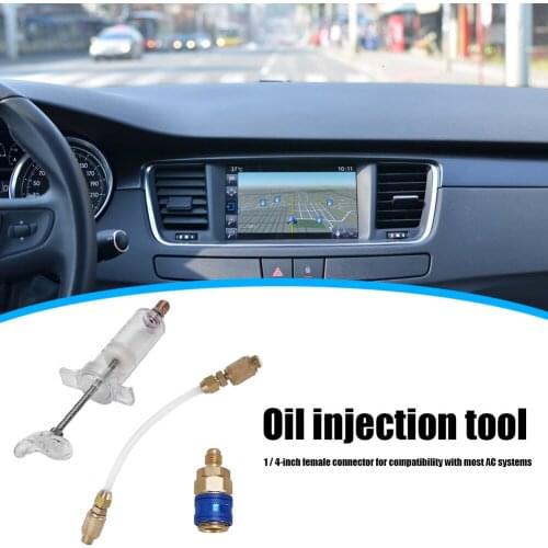 Oil Dye Injector 2oz Air Conditioning Oil Dye Syringe with Low Side Quick Coupling Transparent Hose 1/4 SAE R-134a