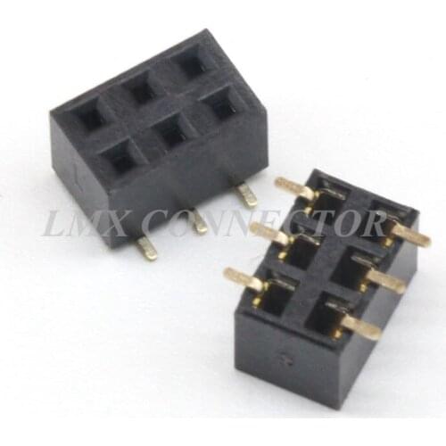 50PCS 2.54mm Female Pin Header Connector 2x3P Double Row SMT SMD Copper Gold Plated
