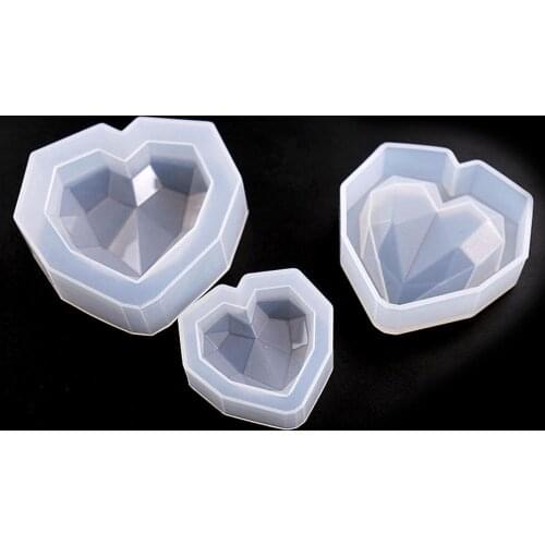 3D Diamond Love Heart Dessert Cake Silicone Mold Mousse Baking Pastry Decoration Handmade Crystal Epoxy Resin Cake Candy Moulds