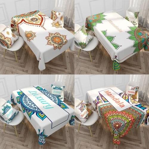 Nordic Color Mandala Waterproof Tablecloth Rectangle Dining Room Cotton Linen Durable Household Table Cloth