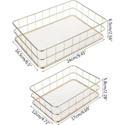 M17D Modern Metal Storage Basket Wire Mesh Crate Container Kitchen Office Bathroom Shelves Makeup Desk Organizer
