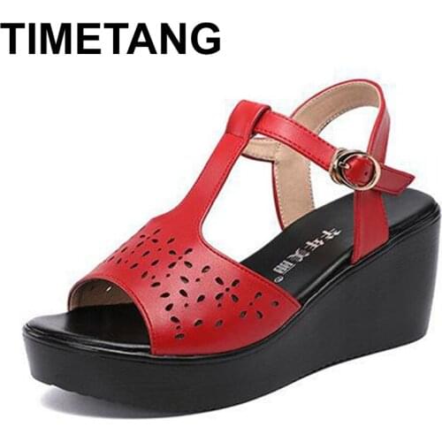 TIMETANG Medium heel sandals women 2020 summer new platform gold wedge sandal