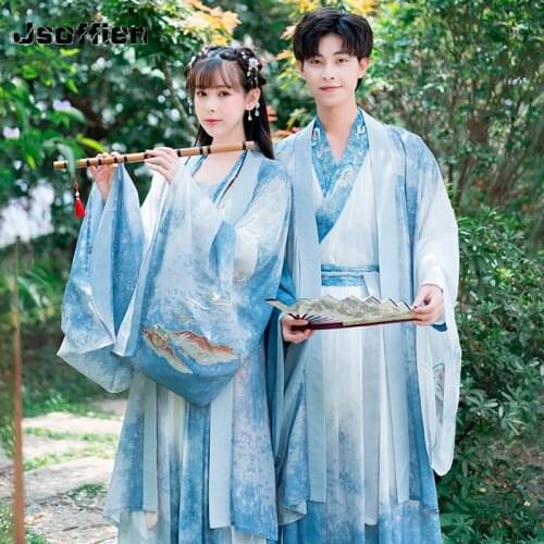 Traditional Couples Hanfu Costume Man Swordsman Cosplay Clothing Chinese Lovers Tang Suit Oriental Movie Folk Dance Dress