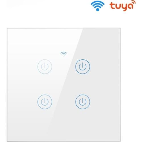 Tuya WiFi Smart Home Switch Works with No Neutral Wire, 1/2/3/4 Gang EU Smart Light Switch works with Alexa, Google Home