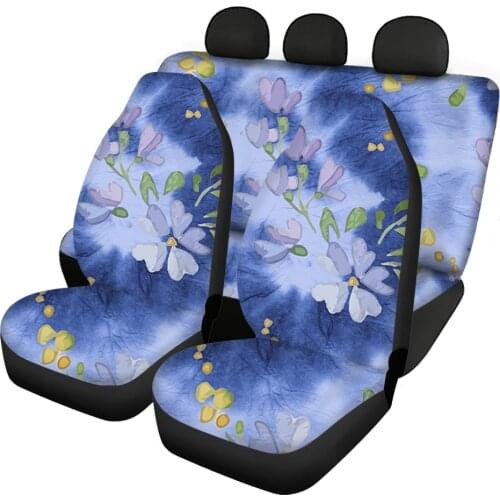 HUGSIDEA Universal Car Front and Rear Seat Cover Fashion Flower Women Auto Seat Protector Tie Dye Design Durable Dustproof