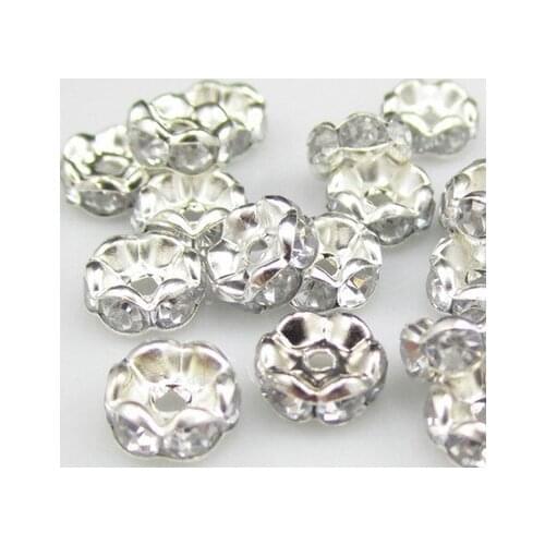 Yg44 8mm Free Shipping+Gift White Rhinestone Rondelle Spacer, Silver Plated Wave beads Jewelry findings Wholesale