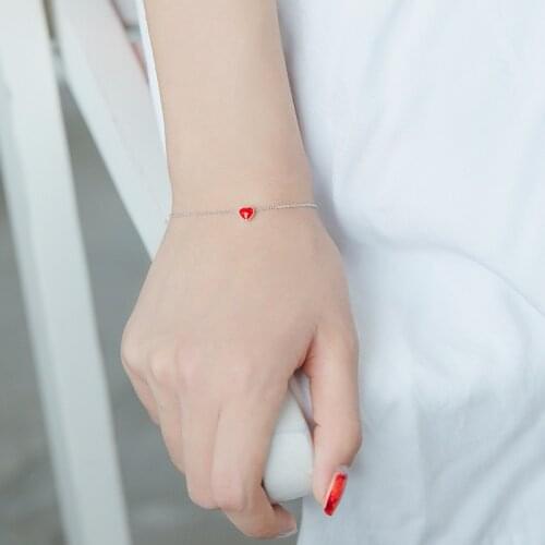 DreamySky 100% Real Pure Silver Color Red Heart Charms Bracelets For Women Hot Fashion Wedding Statement Jewelry Bijoux