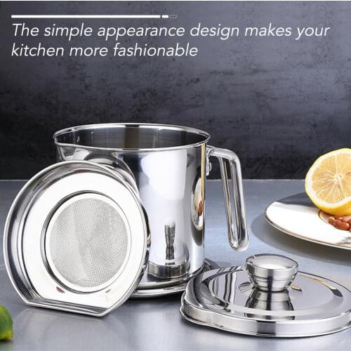1.8L/1.2L Condiment Container Large Capacity Oil Pot Stainless Steel Grease Strainer with Strainer,Filter for Kitchen Cooking