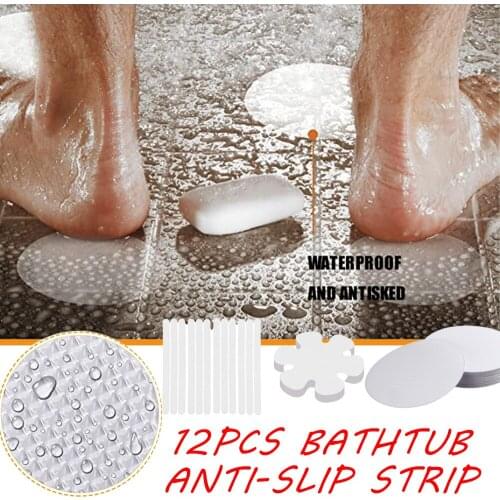 12pcs Clear Bathtub Anti Slip Strip Non-slip Flower/Round Shape Shower Bath Safety Stickers for Bathtubs Showers Stairs Floors