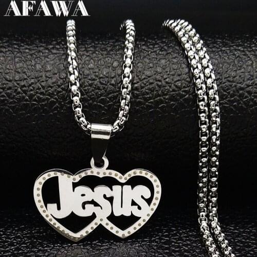 2021 Fashion HEART JESUS Stainless Steel Statement Necklace for Women Jewelry Silver Color Necklace Jewellery colgante N18913