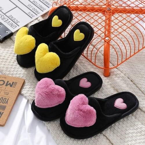 2021 Fashion Women Cotton Slippers Ladies Winter Cute Love Heart Plush Flat With Indoor Non-slip Woman Warm Slippers