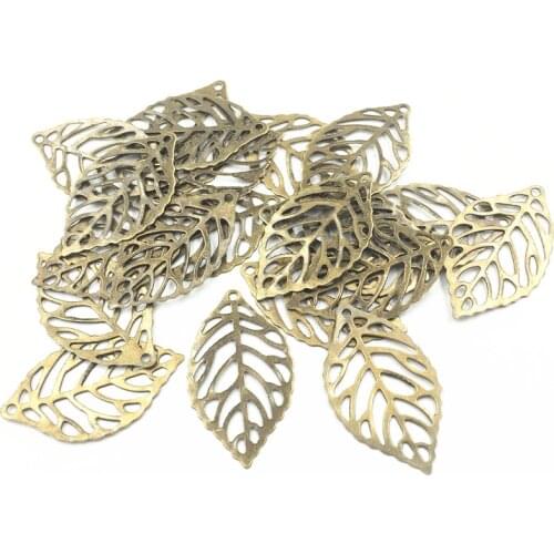 30Pcs Bronze Tone Leaf Leaves Hollow Metal Pendants Jewelry Making DIY Findings Charms 1"x4/8"