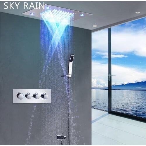 SKY RAIN Stainless Steel Shower Panel System LED Rainfall Waterfall Shower Head 2 Function Massage Shower Set