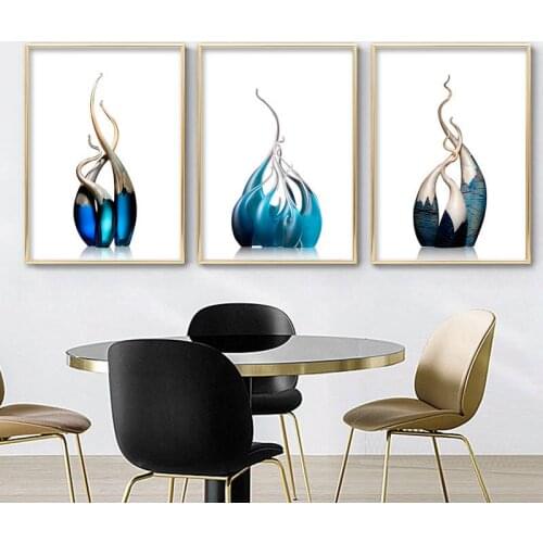 Abstract Crystal Stone Wall Art Canvas Painting Blue Geometric Decorative Pictures Paintings Modern Minimalism Living Room Decor