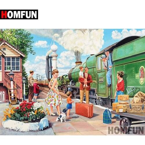 HOMFUN 5D DIY Diamond Painting Full Square/Round Drill "Train scenery" Embroidery Cross Stitch gift Home Decor Gift A08394
