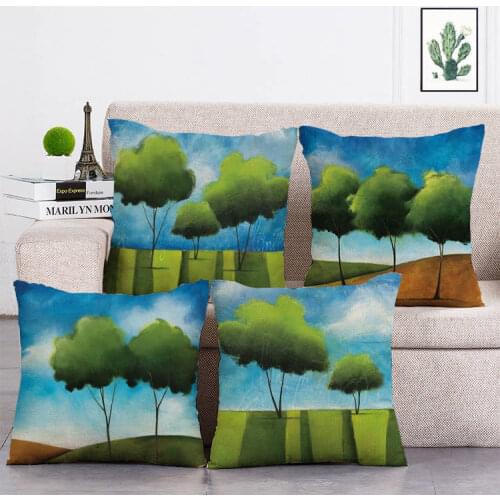 Green Tree Cushion Cover Lawn Pattern Linen/cotton Throw Pillow Covers Couch Cushion Cover Home Decorative Pillows T87