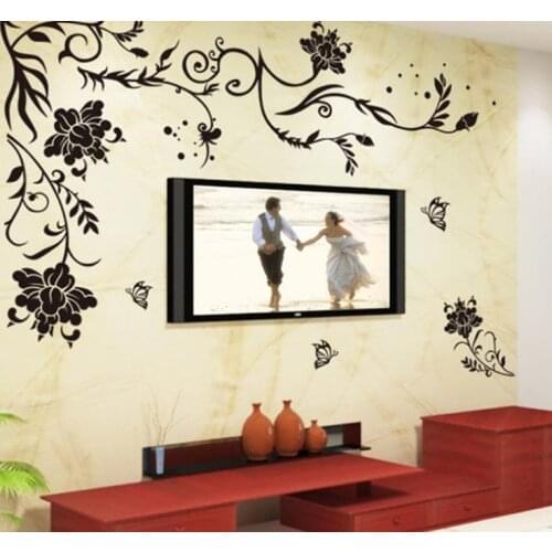 Black Simple Flower Wall Sticker Romantic Vine Removable Art Vinyl Quote Wall Sticker Decal Mural Home Room Wallpaper Art Decals