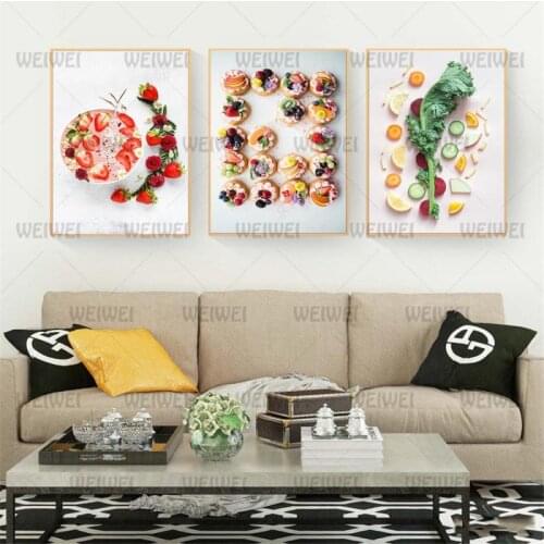 Home Decor Poster Fruit Salad Vegetable Wall Art Decoration Canvas Painting Hd for Kitchen Restaurant