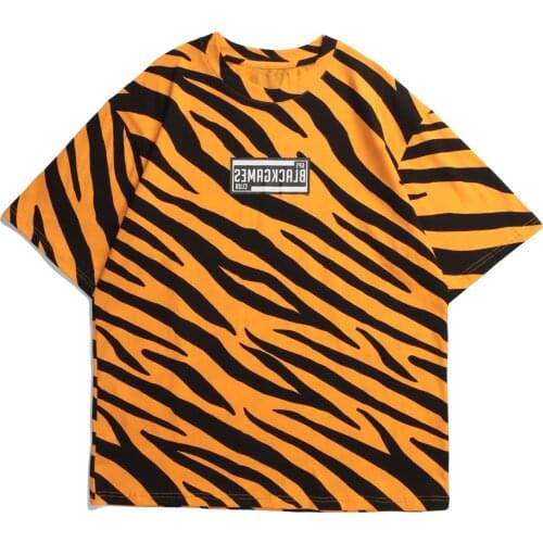 Hip Hop Harajuku Tiger Striped T 2021 Men Streetwear Tshirt Summer Short Sleeve Cotton Casual Tops Tees Gray Shirt