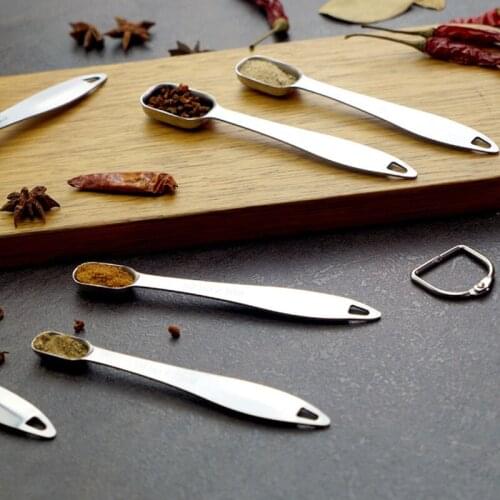 6-Piece Square Stainless Steel Measuring Spoon Double Scale Suitable For Liquid Solid Powder Kitchen Creative Seasoning Tools