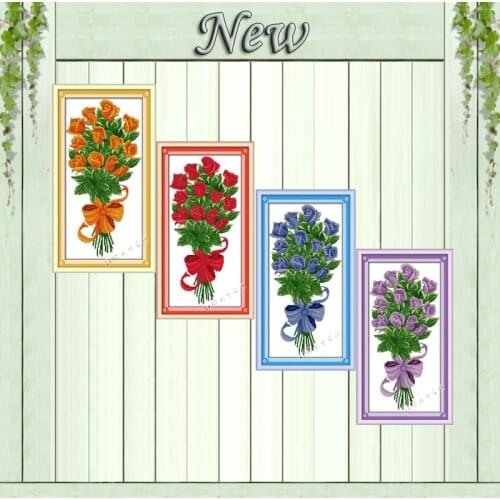 Colourful rose flowers painting counted printed on canvas 11CT 14CT Joy Sunday Cross Stitch chinese kit embroider needlework Set