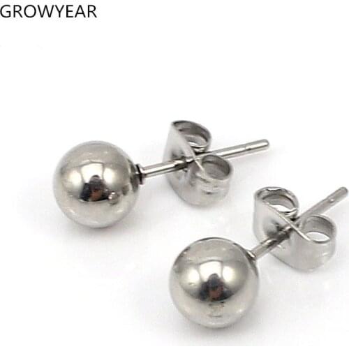 Small Stainless Steel Round Ball Stud Earrings Silver Color Women Girls Fashion Jewelry