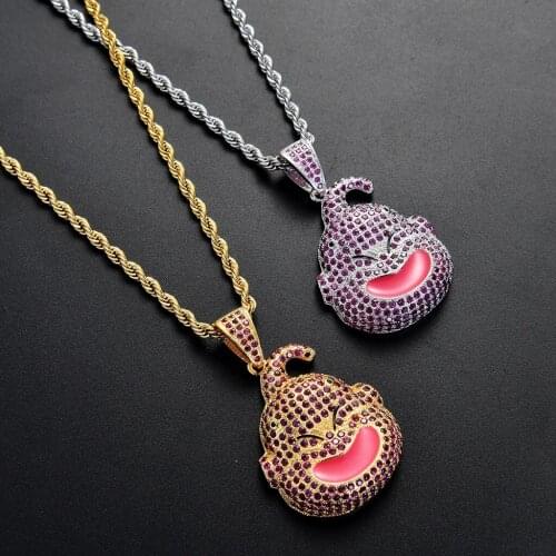 Anime DBZ Fat Majin Buu Boo Cute Cartoon Gilded Iced Out Cubic Zircon Pendant Necklace 24'' Chain Charms Bling Hip Hop Jewelry