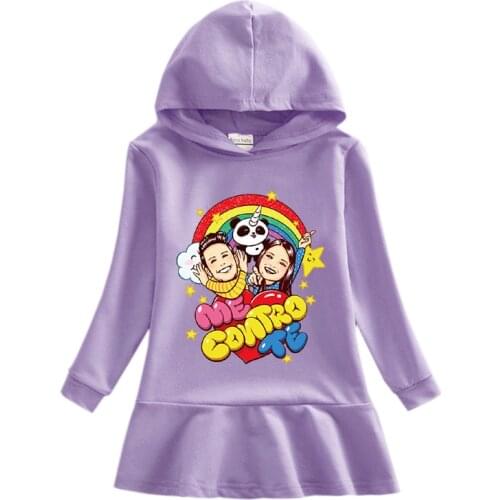 Fashion Girl Dress Me Contro Te Spring and Autumn Cute Girls Cotton Hooded Sweater Cartoon Baby kids Casual Hoodie Dress