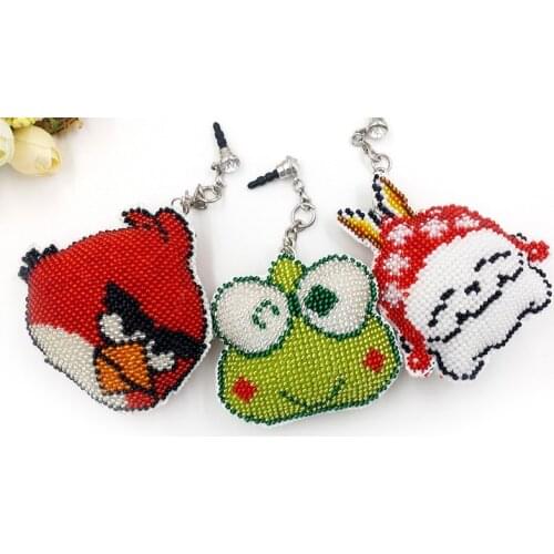 Cartoon lovers bead cross stitch kit pre printed stamped plastic canvas DIY handmade craft needlework Keychain phone plug plus