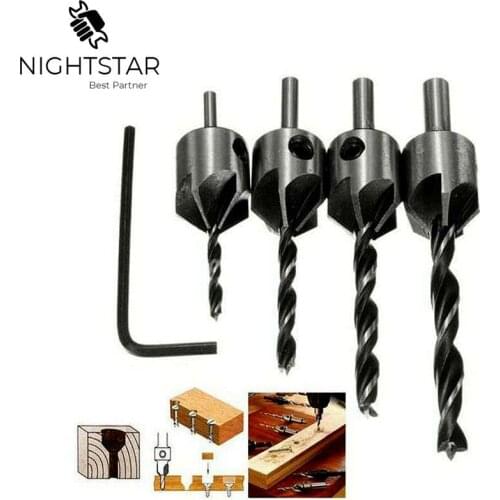 4pcs HSS 5 Flute Countersink Drill Bit Set Drill Press Set Chamfer Reamer Woodworking Power Tools 3mm 4mm 5mm 6mm