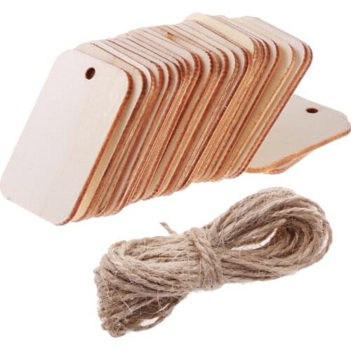 25 Piece Unfinished Blank Rectangle Wooden Hanging Tags for Party Favors Wedding Gift Tags with Rope
