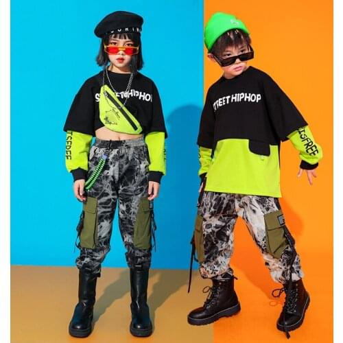 2021 New Jazz Performance Costumes Long Sleeved Crop Tops Cargo Pants Stage Outfits Modern Dance Street Dance Clothes DQS7883