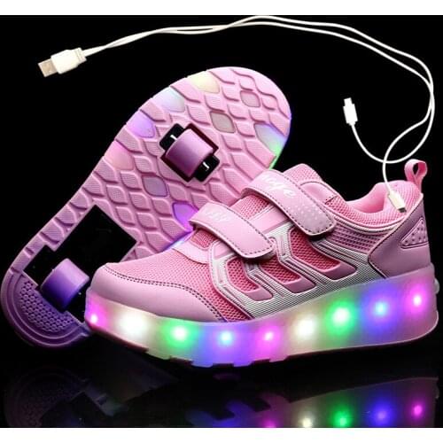 New Pink Black USB Charging Fashion Girls Boys LED Light Roller Skate Shoes For Children Kids Sneakers With Wheels Two wheels