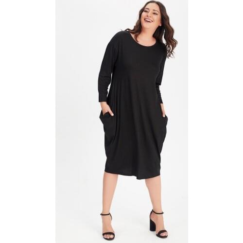 New Season Fashion Plus Size Oversized Long Sleeve Dress Natural Viscose Soft Elastic Fabric