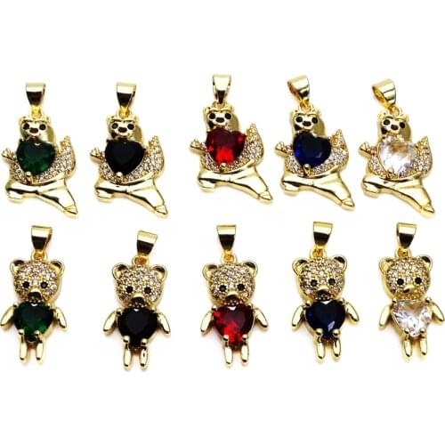 Lovely Little bear micro Zircon Pendant teddy bear Pendant Love Winnie pooh Pendant necklace chain DIY jewelry accessories