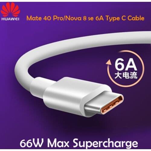 Original Huawei 6A Supercharge Type C USB Cable 66W Charger Cable For Mate 30 40 Pro P20 P30 P40 Pro Nova 8 Se Honor 30 30S V30