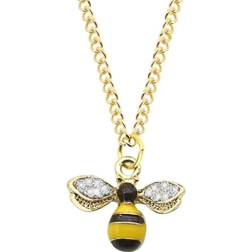 Cartoon Cute Bee Necklace For Women Girls Lovely Crystal Animal Wings Long Chain Yellow Pendant Necklaces Jewelry Child Gifts