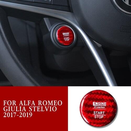 Pcmos Real Carbon Fiber Engine Start/Stop Switch Button Cover Trim For Alfa Romeo Giulia 2017-2018 Interior Mouldings Stickers